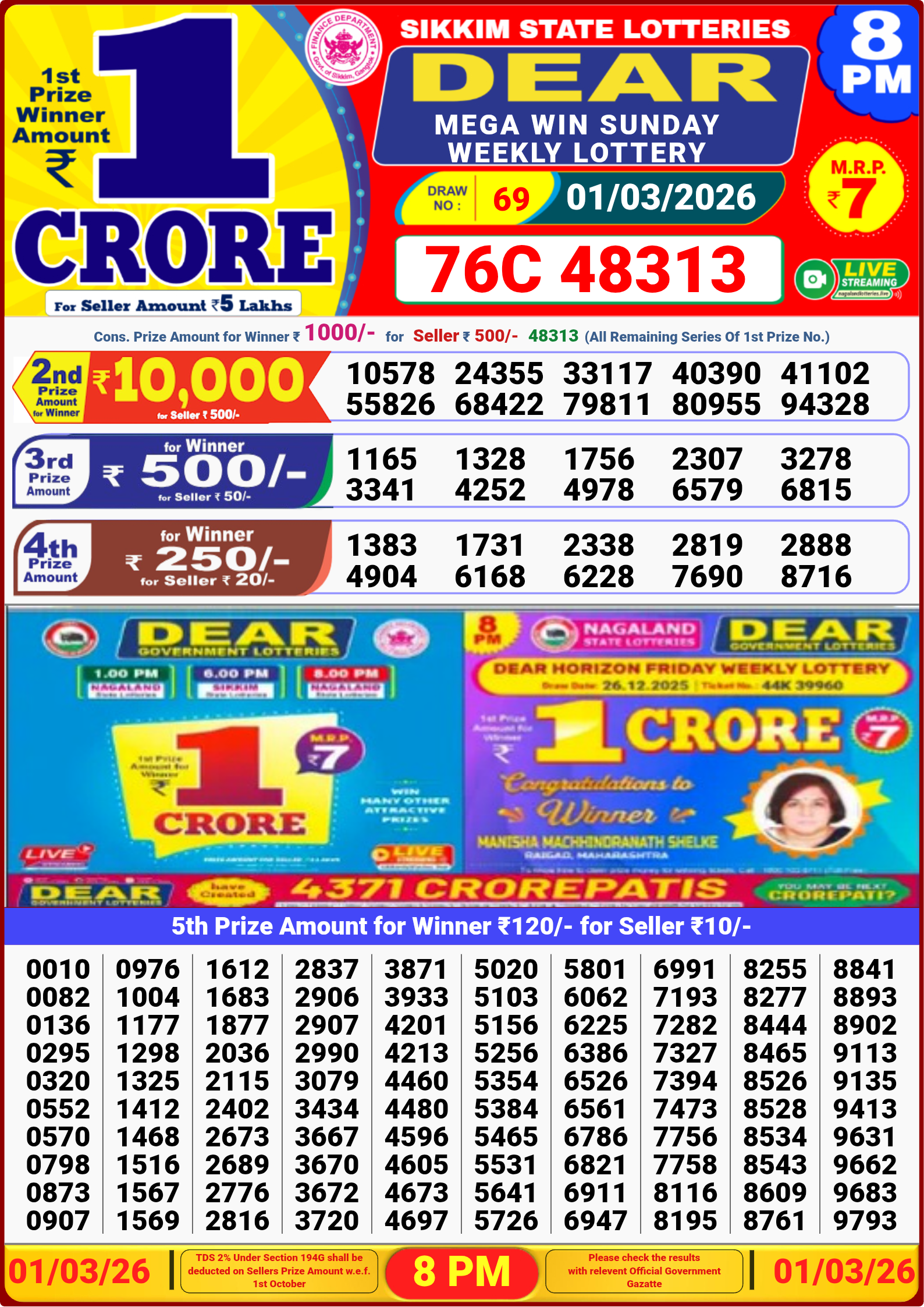 8 PM Lottery Result