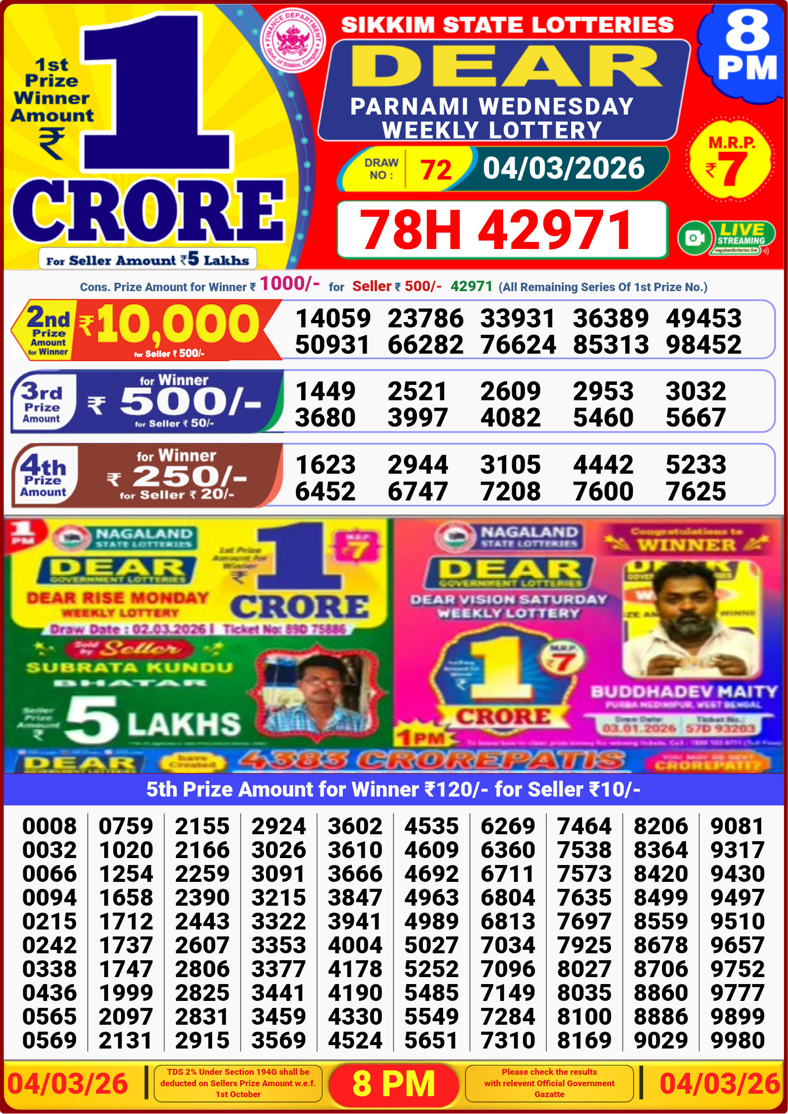 8 PM Lottery Result