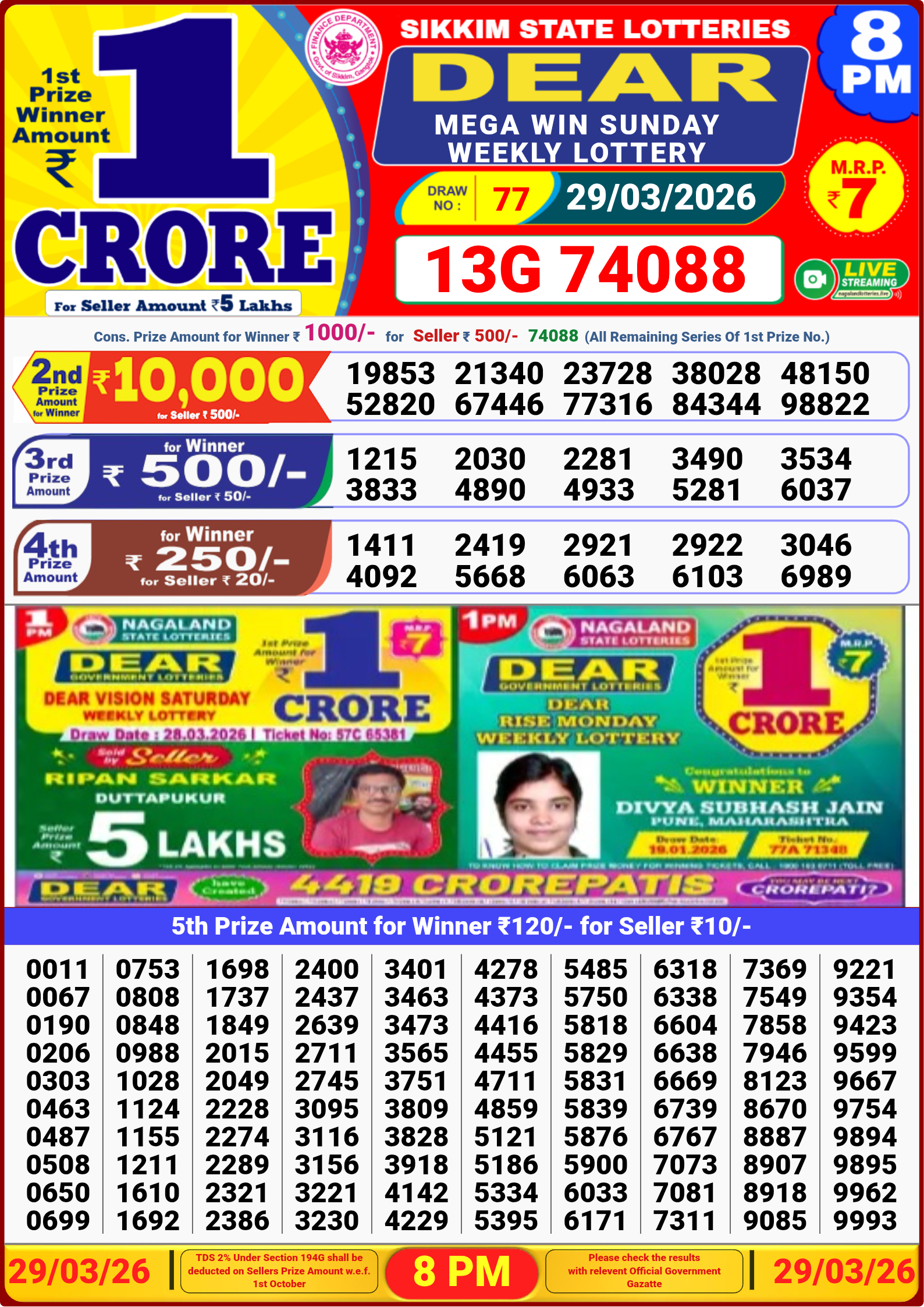 8 PM Lottery Result